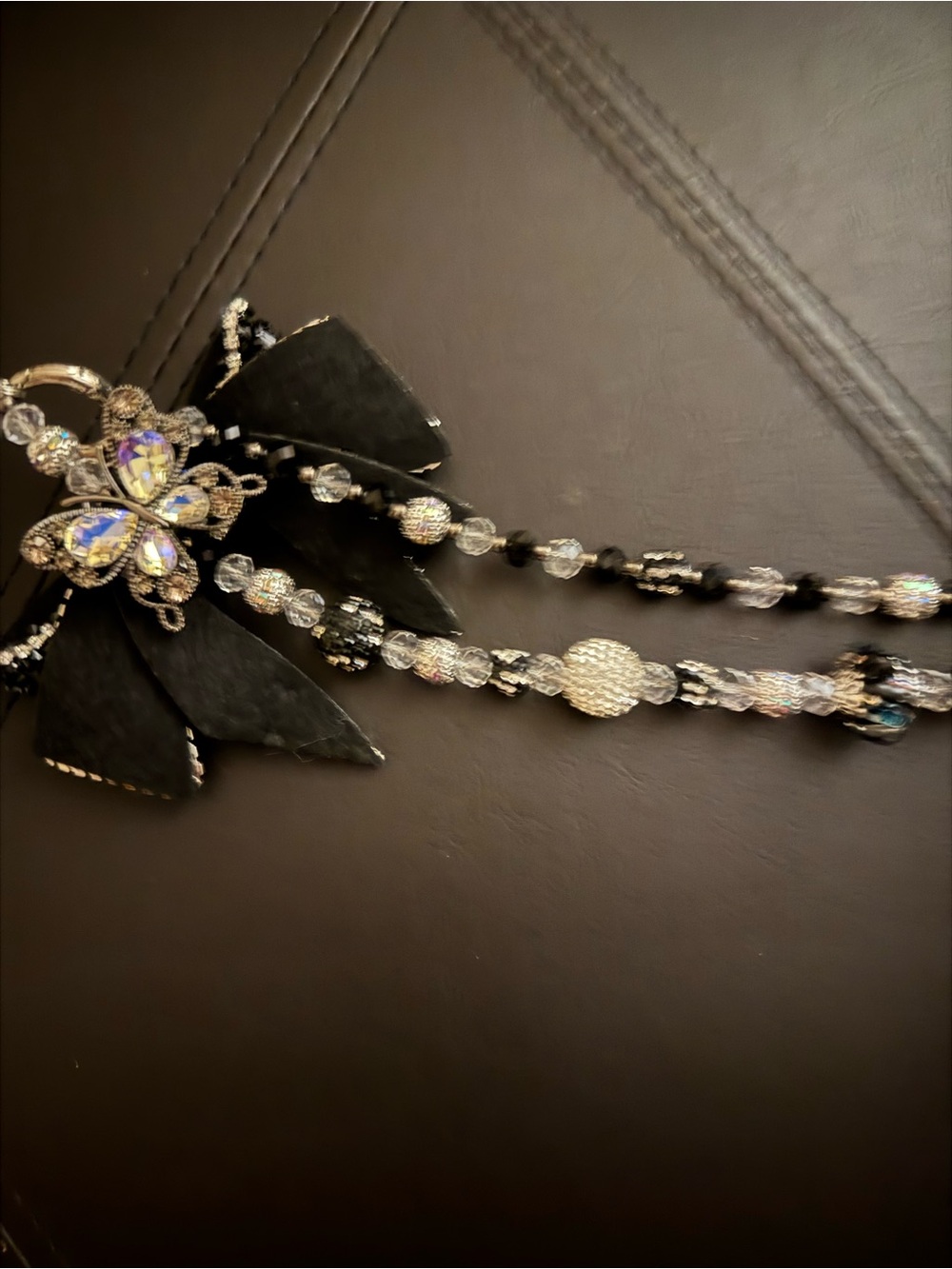 Black & Silver Rhinestone Bow Bag Charm | Luxury Beaded Purse Jewelry - Picture 2 of 3
